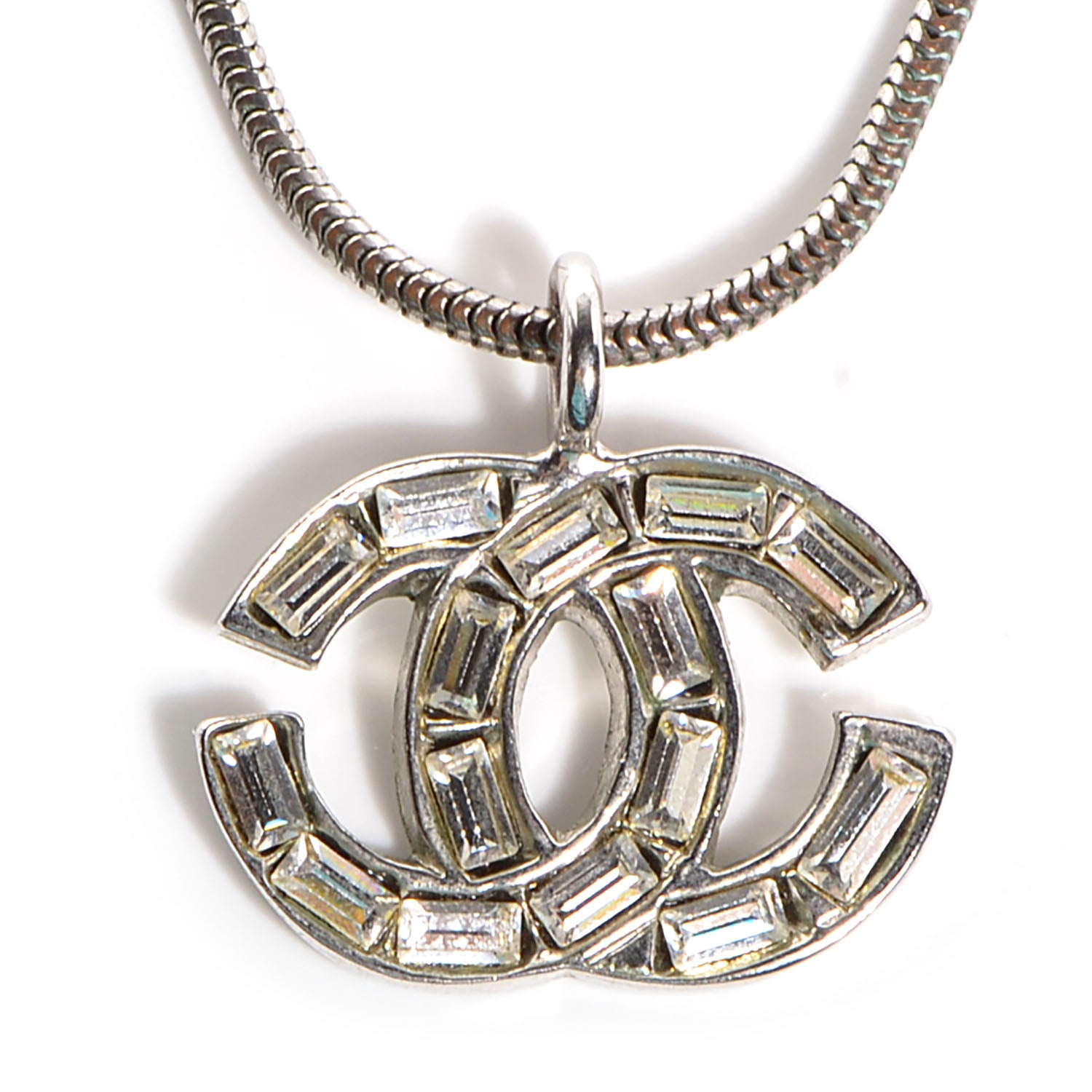 Chanel Baguette Crystal CC Necklace Silver 3 of 6