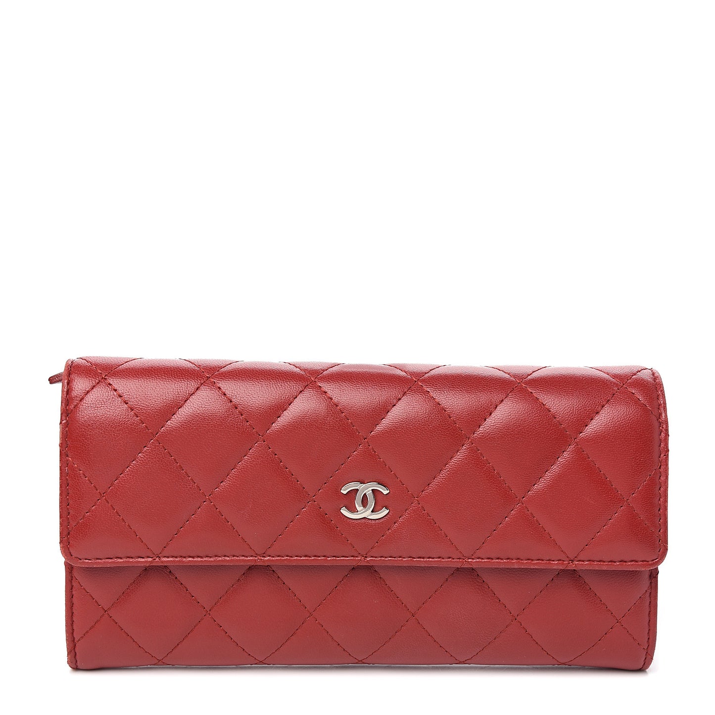 Lambskin Quilted Large Gusset Flap Wallet Red