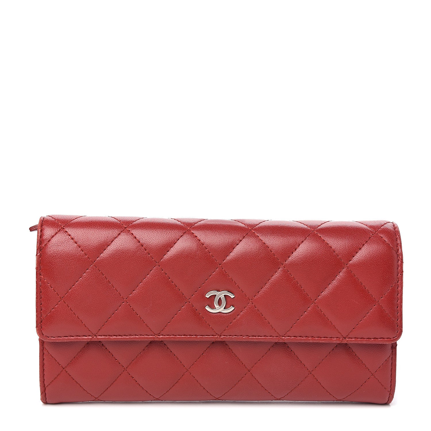 Chanel Lambskin Quilted Large Gusset Flap Wallet Red 1 of 9