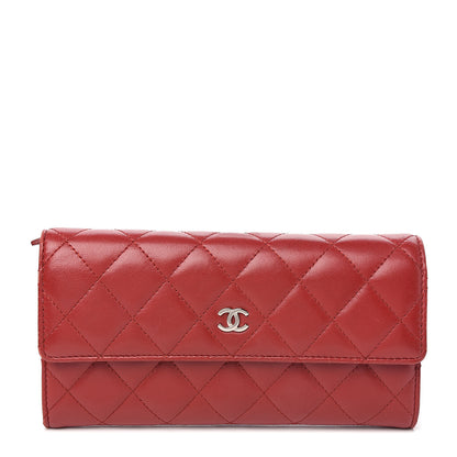 Chanel Lambskin Quilted Large Gusset Flap Wallet Red 1 of 9