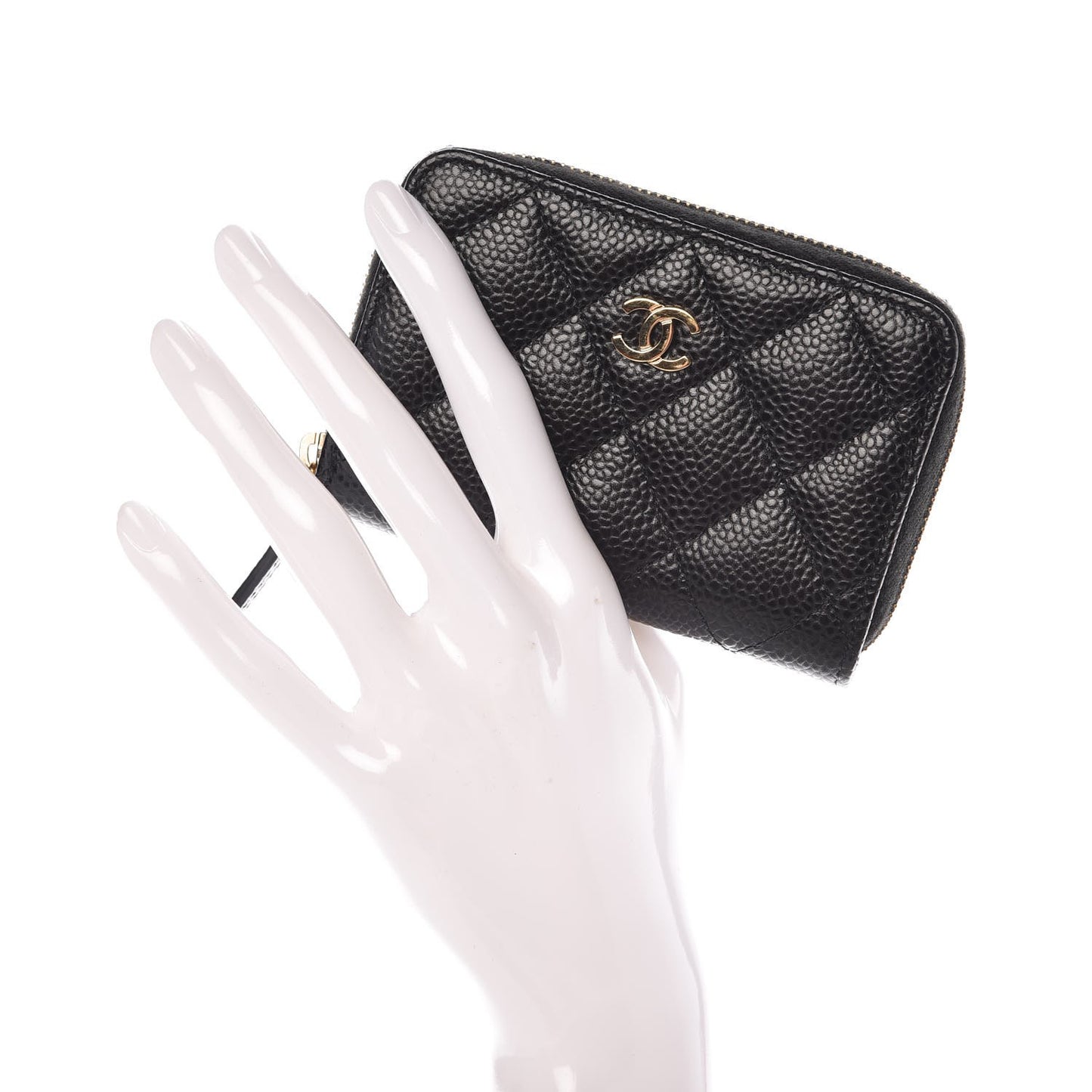 Caviar Quilted Zip Coin Purse Black