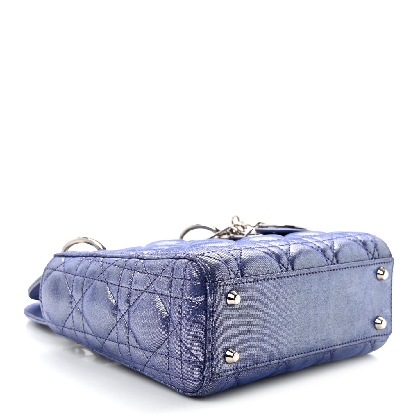 Metallic Lambskin Cannage Mini Lady Dior Dew Bleu