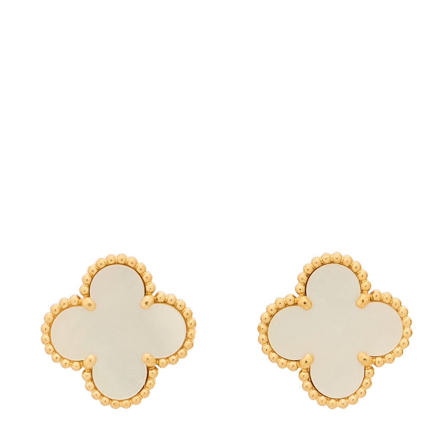Van Cleef & Arpels 18K Yellow Gold Mother of Pearl Vintage Alhambra Earrings 1 of 5