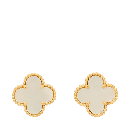 Van Cleef & Arpels 18K Yellow Gold Mother of Pearl Vintage Alhambra Earrings 1 of 5