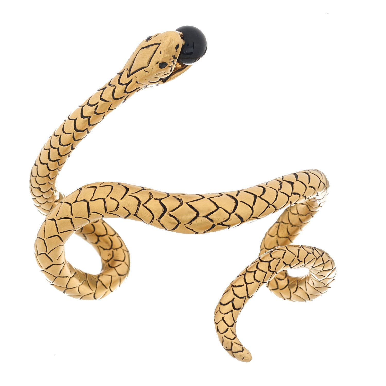 Saint Laurent Brass Bead Snake Cuff Bracelet Gold 3 of 5