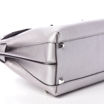 MCM Metallic Grained Calfskin Medium Milla Convertible Backpack Spike Silver 7 of 13