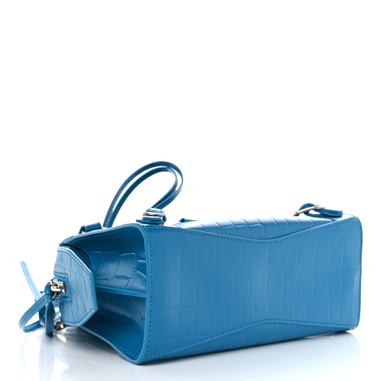 Balenciaga Semi Shiny Calfskin Crocodile Embossed Neo Classic Silver Hardware Mini City Turquoise 4 of 9