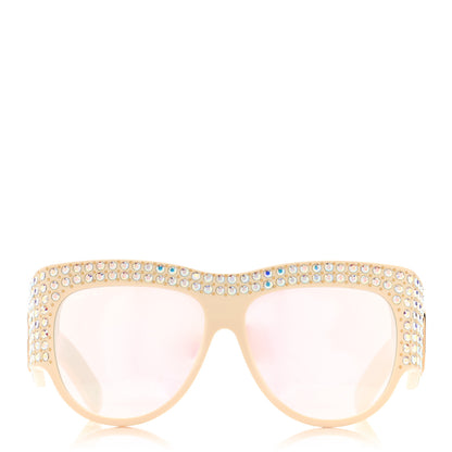 Gucci Acetate Crystal Oversize Hollywood Forever Sunglasses GG0144S Ivory 2 of 7