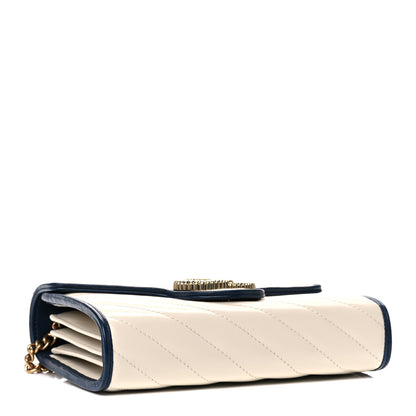 Gucci Vintage Effect Calfskin Matelasse Diagonal Torchon GG Marmont Chain Wallet Mystic White Blue Agata 3 of 10