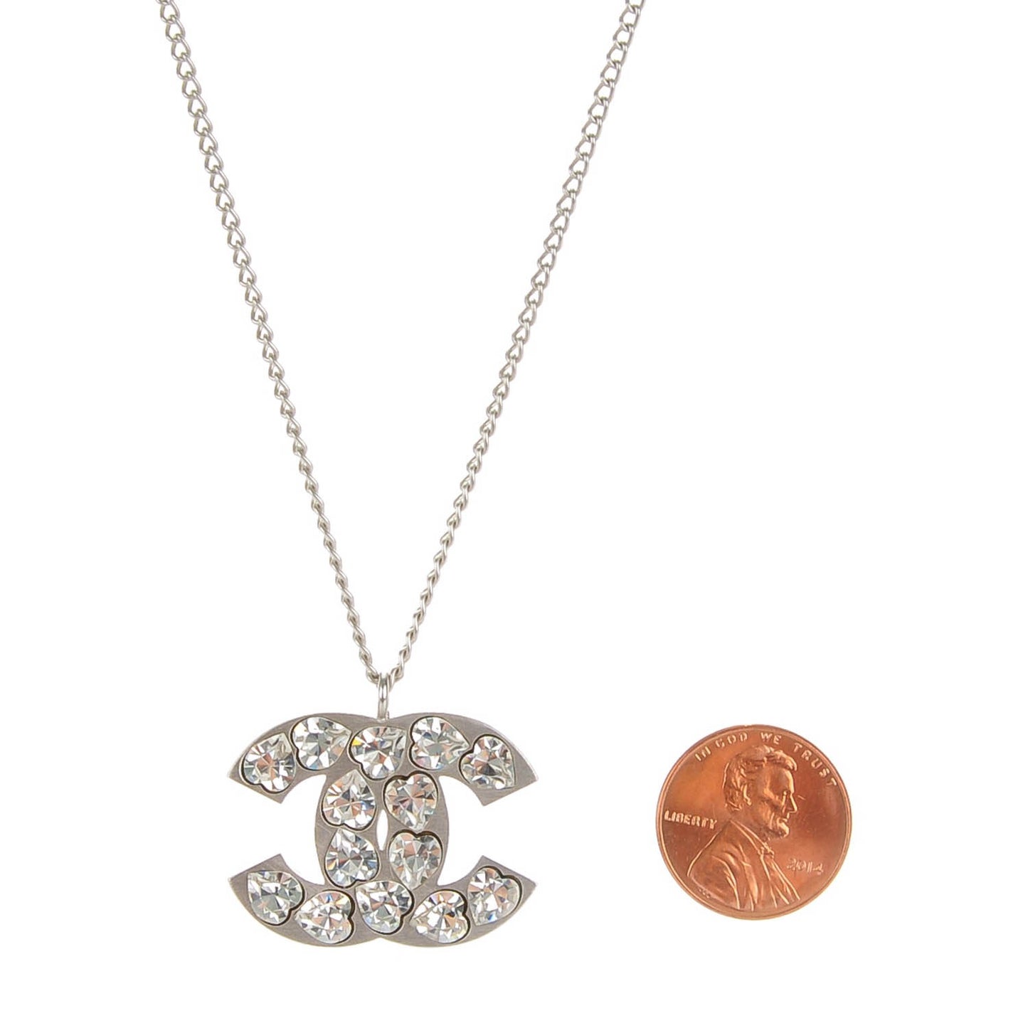 Crystal Heart CC Necklace Silver