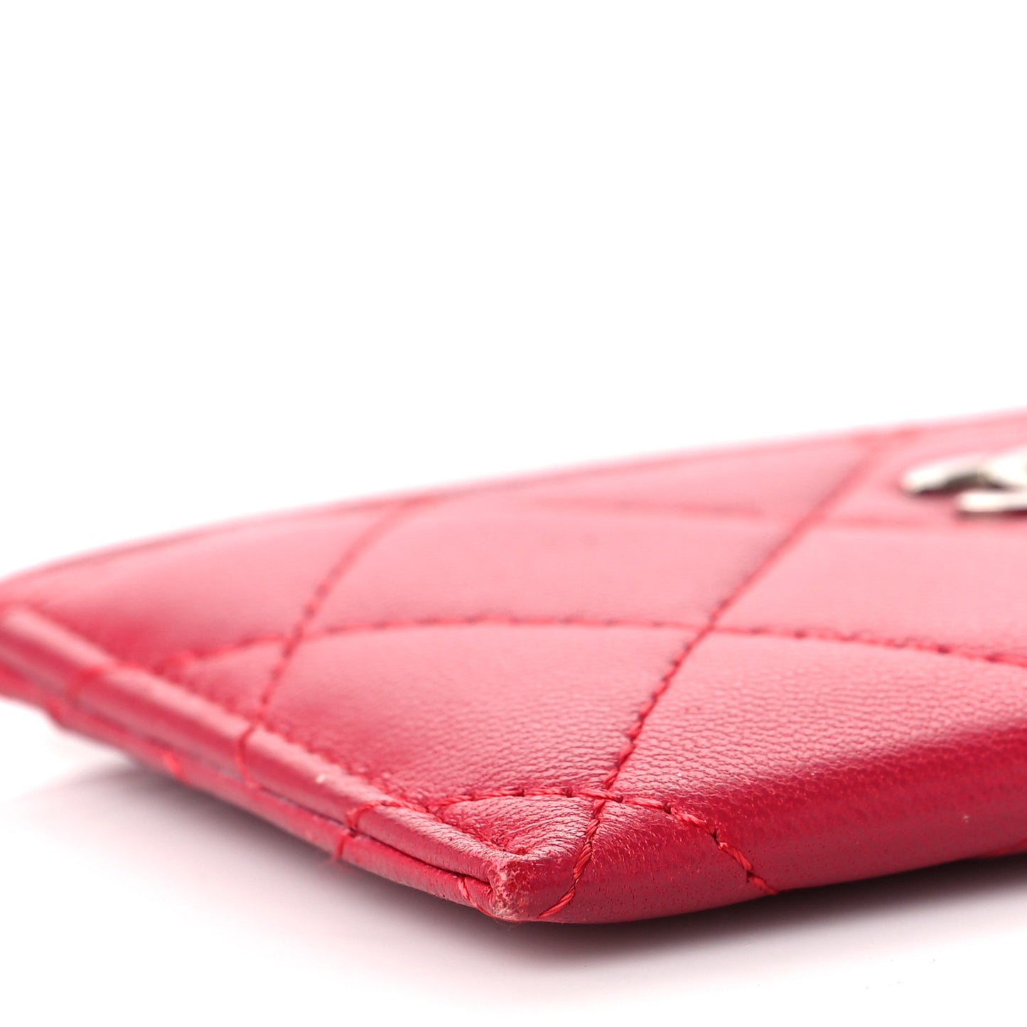 Lambskin Quilted Card Holder Red