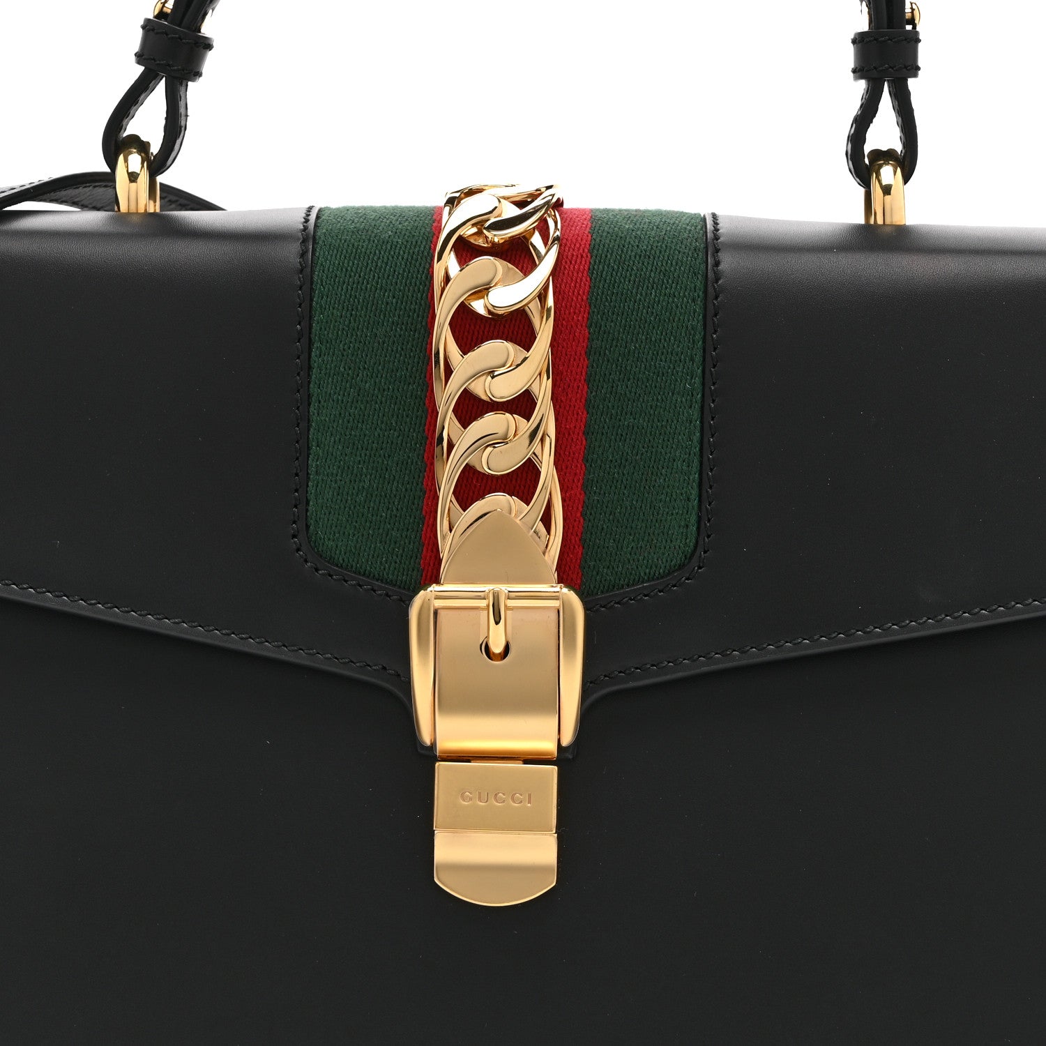 Gucci Calfskin Medium Sylvie Top Handle Bag Black 9 of 11