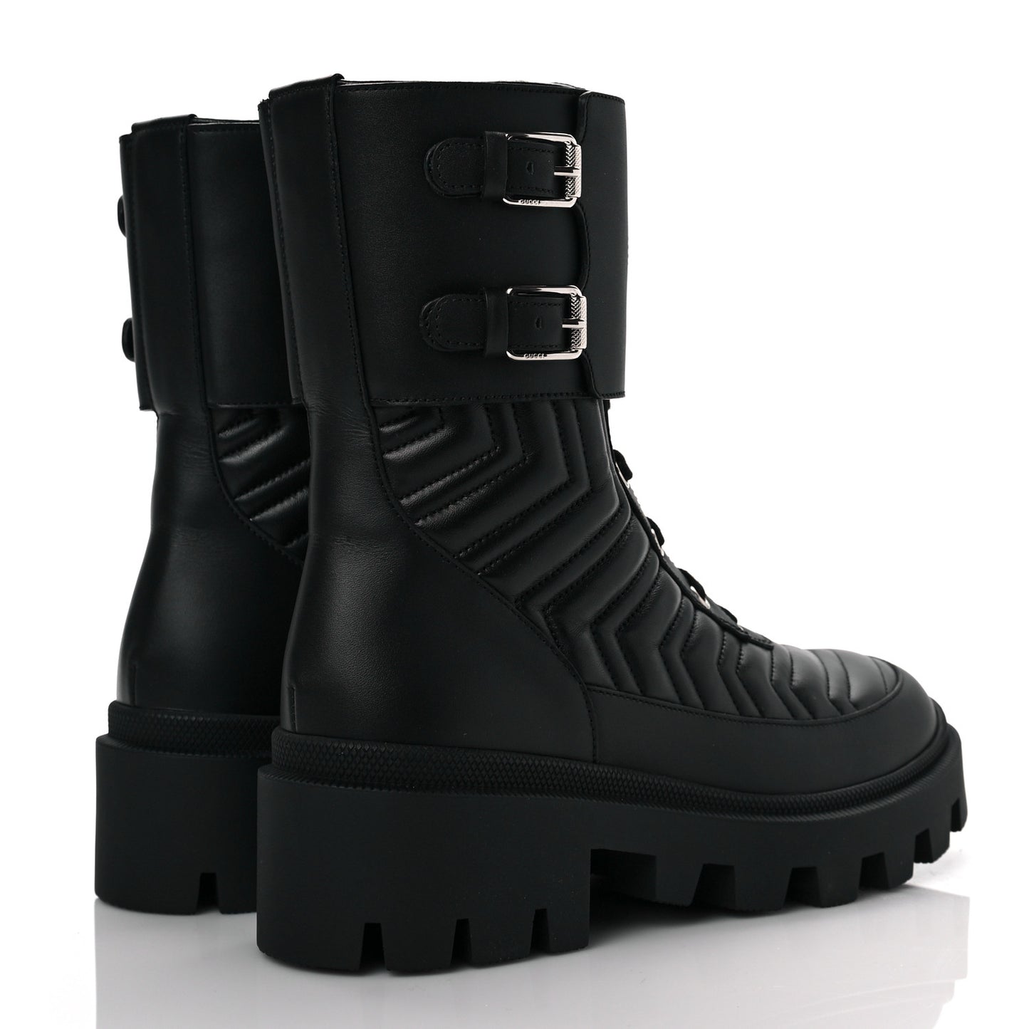 Nappa Frances GG Matelasse Platform Combat Boots 38.5 Black
