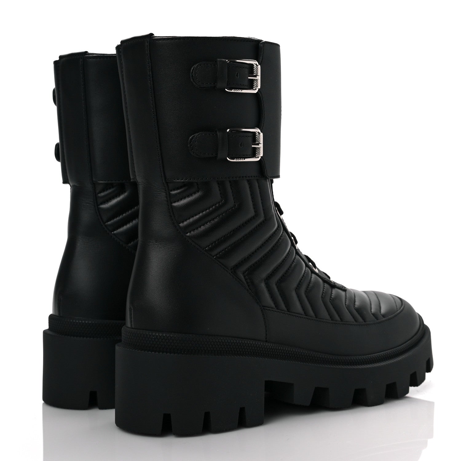 Gucci Nappa Frances GG Matelasse Platform Combat Boots 38.5 Black 4 of 6