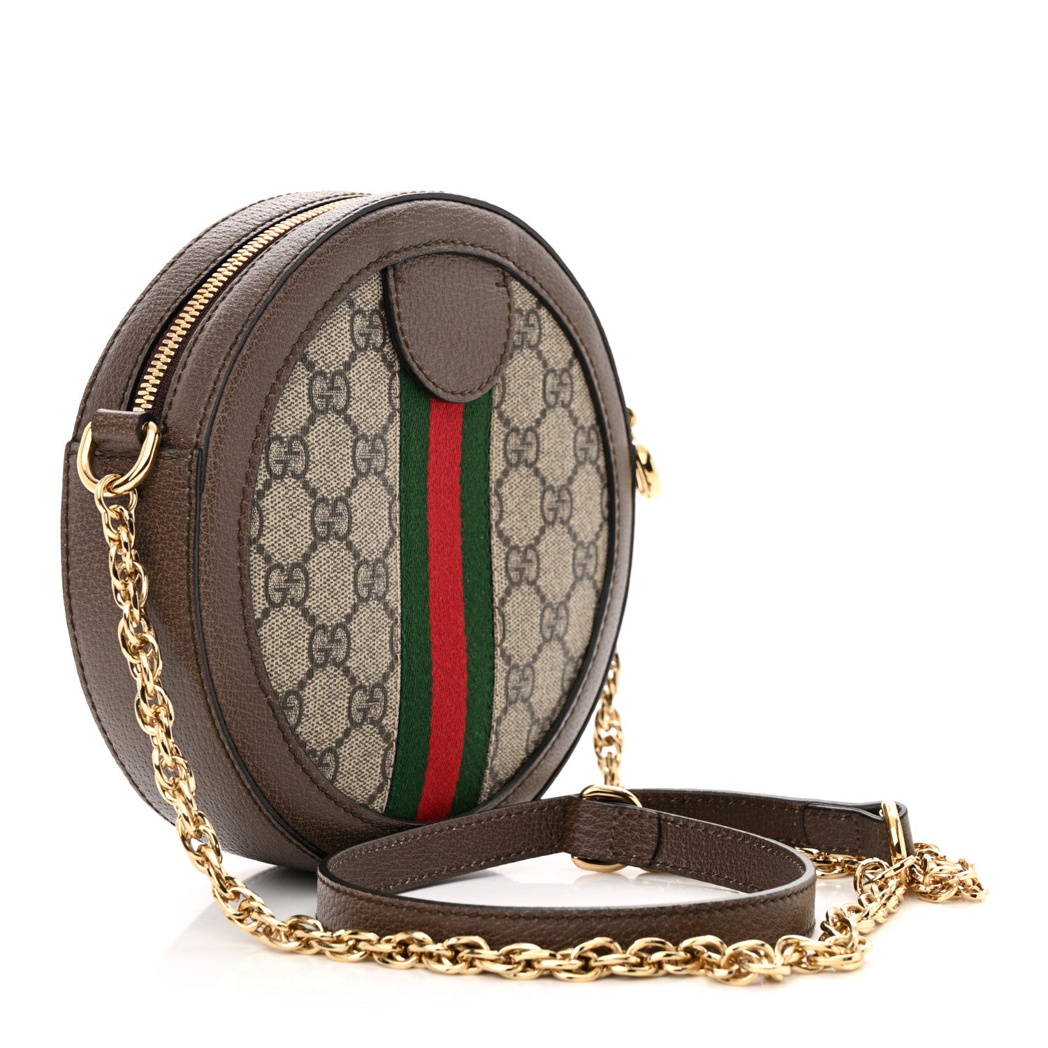 Gucci GG Supreme Monogram Web Mini Ophidia Round Shoulder Bag Brown 3 of 12