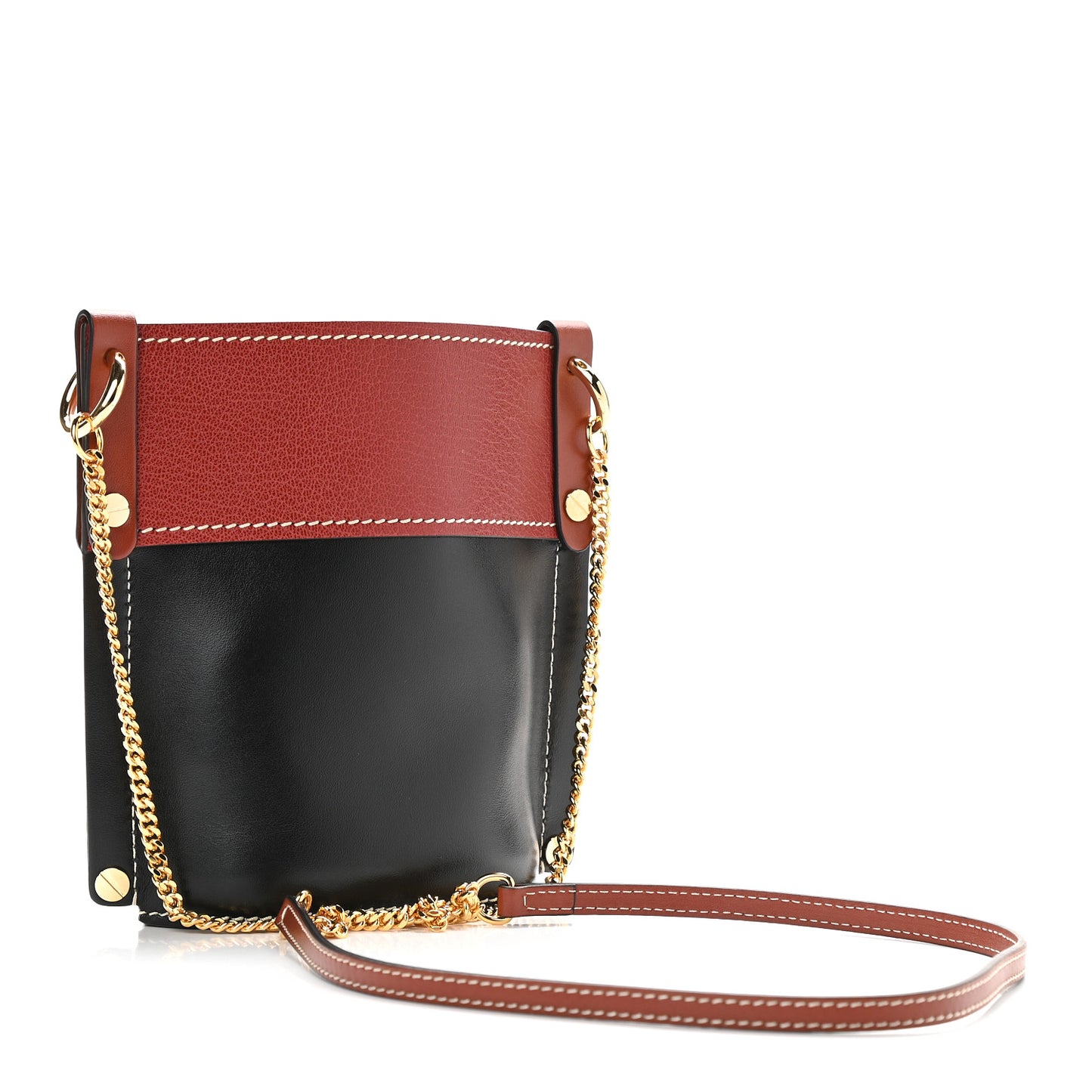 Calfskin Goatskin Mini Aby Bi-Color Bucket Black Red