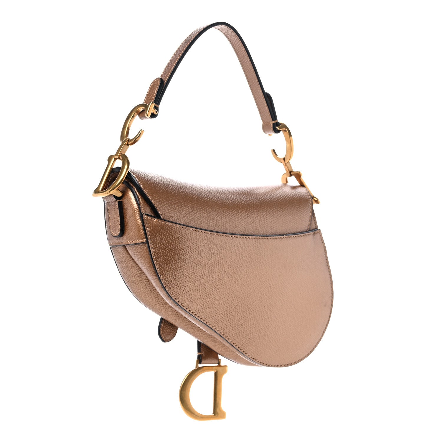 Christian Dior Metallic Grained Calfskin Mini Saddle Bag Gold 2 of 9