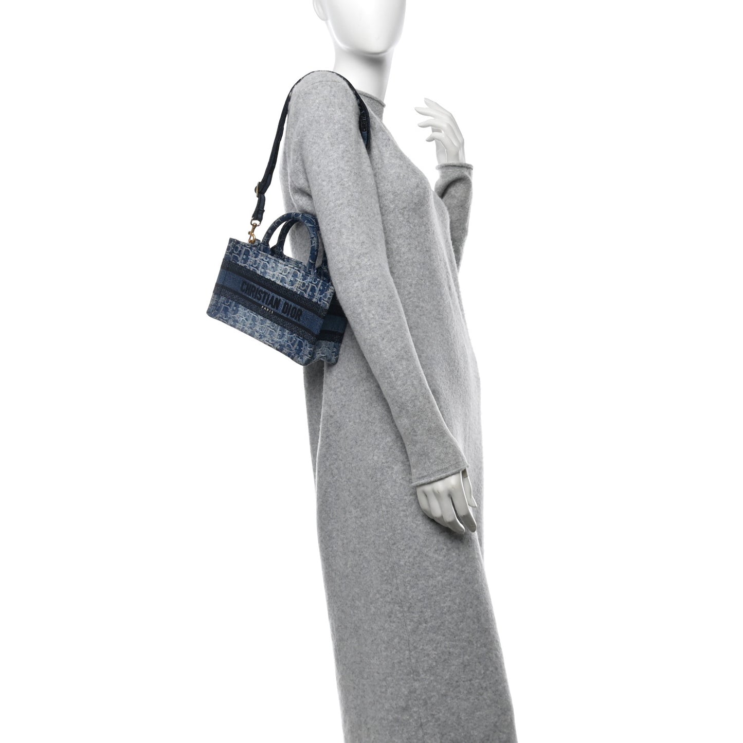 Denim Oblique Mini Book Tote With Strap Blue