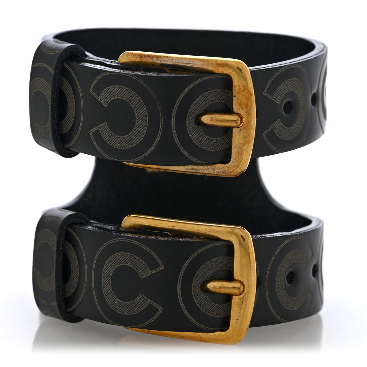 Calfskin Coco Double Buckle Bracelet Black