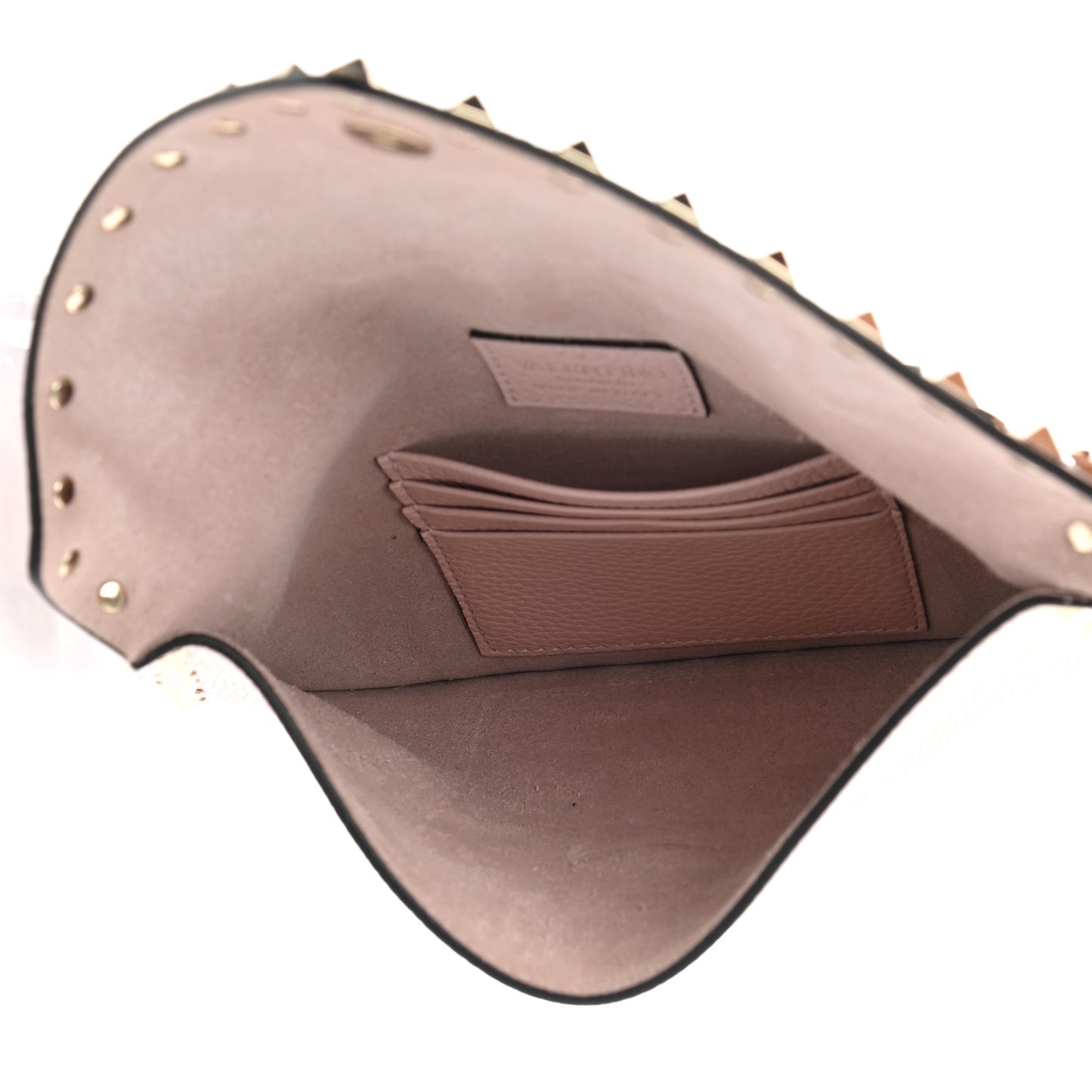Pebbled Calfskin Medium Rockstud Envelope Flat Wristlet Pouch Water Rose