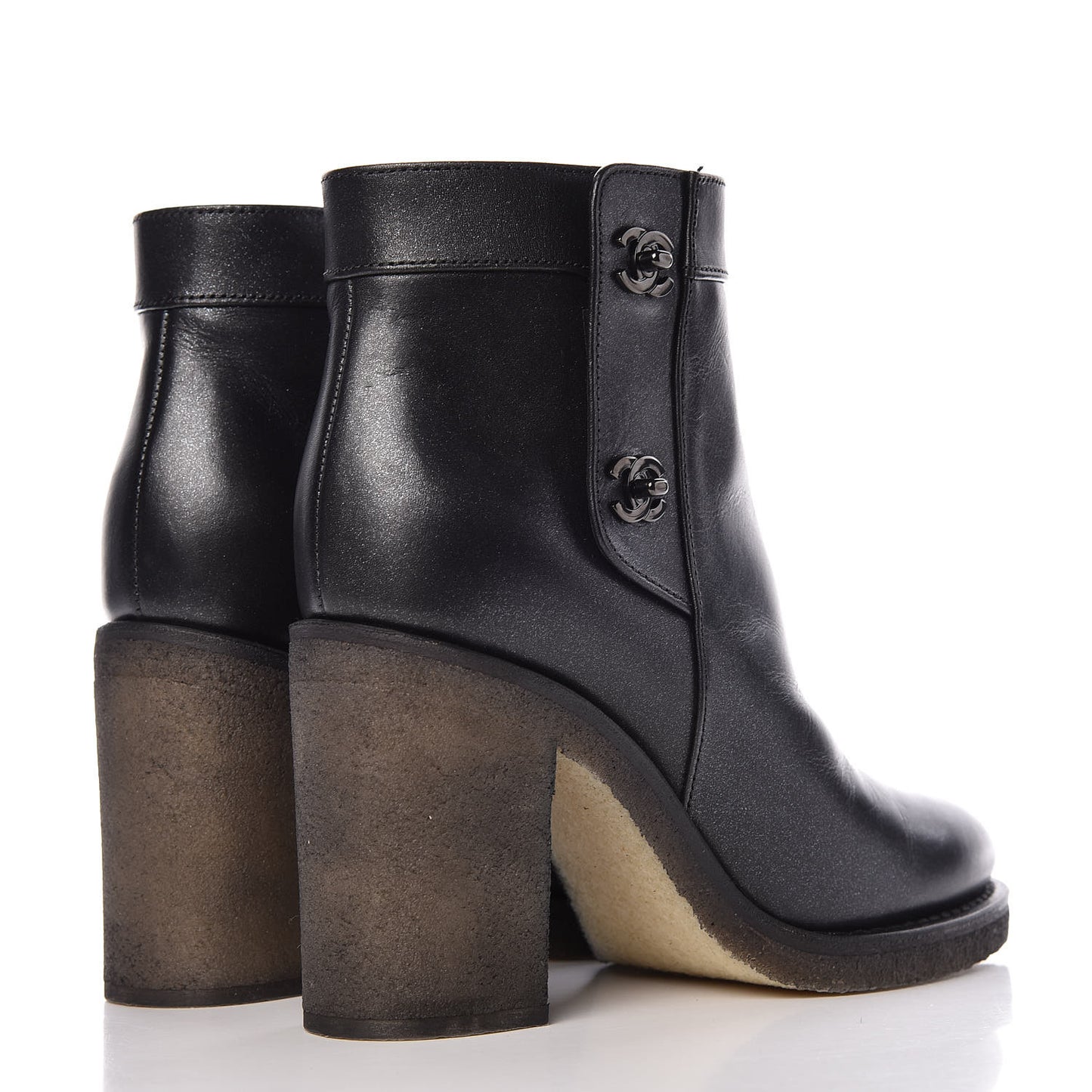Iridescent Goatskin CC Turnlock Short Boots 37.5 Black