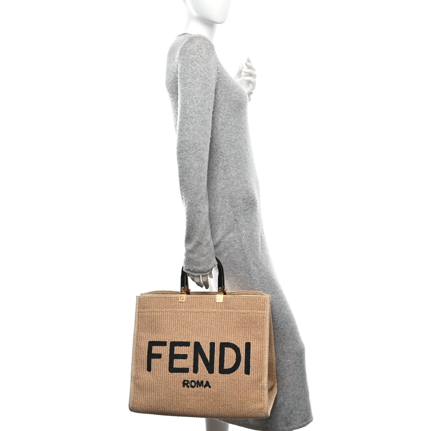 Fendi Straw Vitello King Plexiglass Woven Large Fendi Sunshine