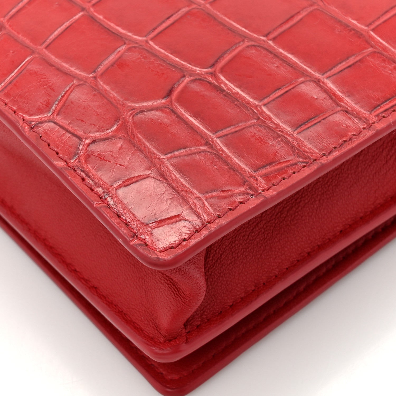 Bottega Veneta Crocodile Chain Wallet Red 15 of 16