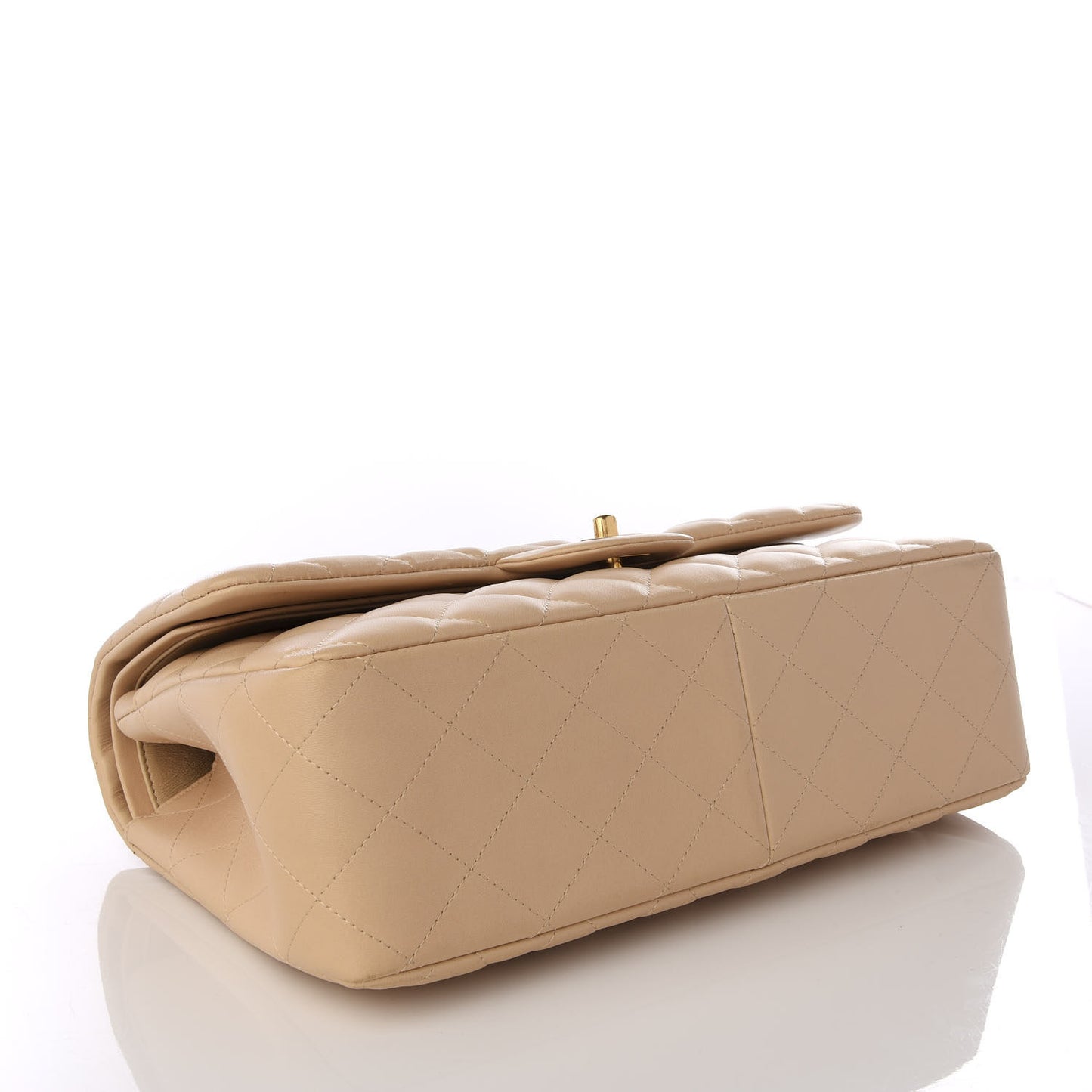 Lambskin Quilted Jumbo Double Flap Beige Clair