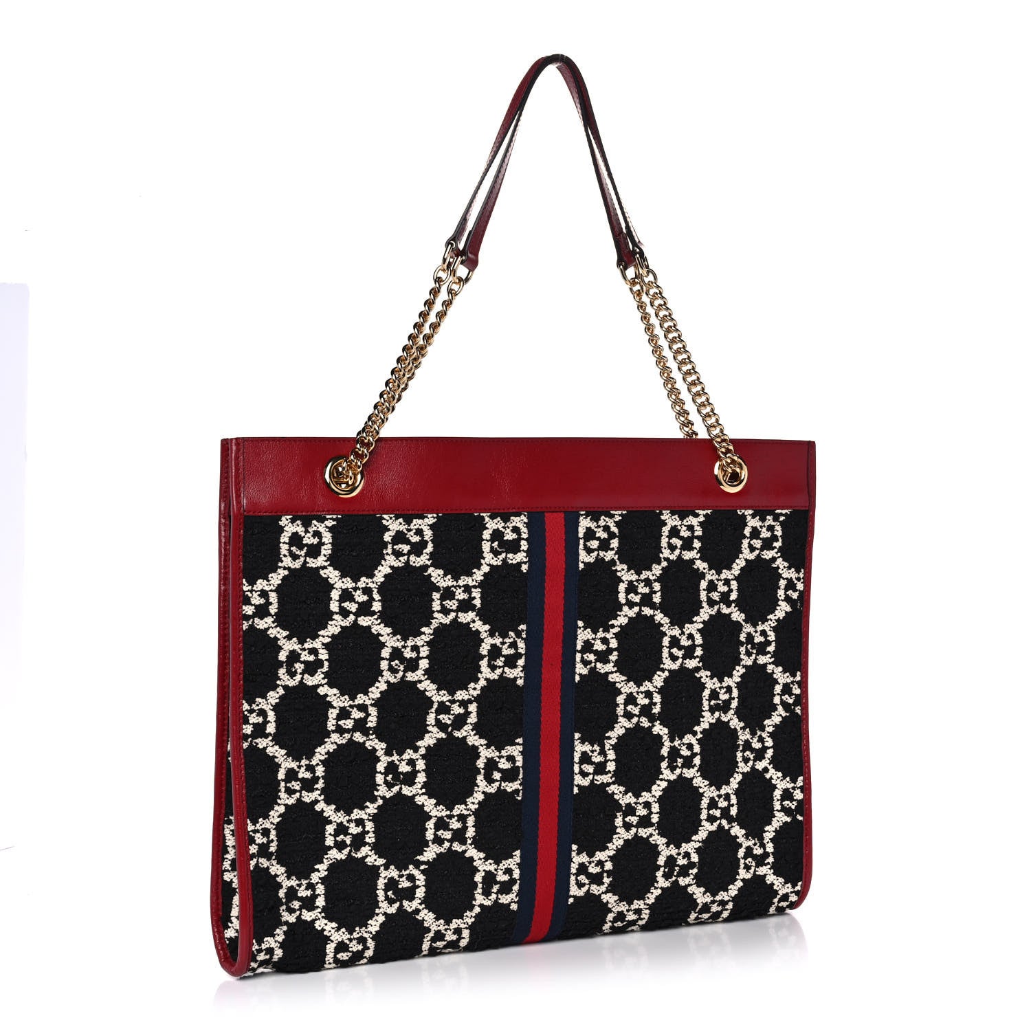 Gucci Tweed GG Monogram Large Rajah Chain Tote Romantic Cherry Black White 4 of 12