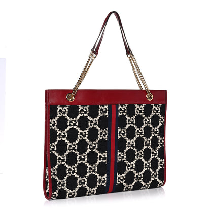 Gucci Tweed GG Monogram Large Rajah Chain Tote Romantic Cherry Black White 4 of 12