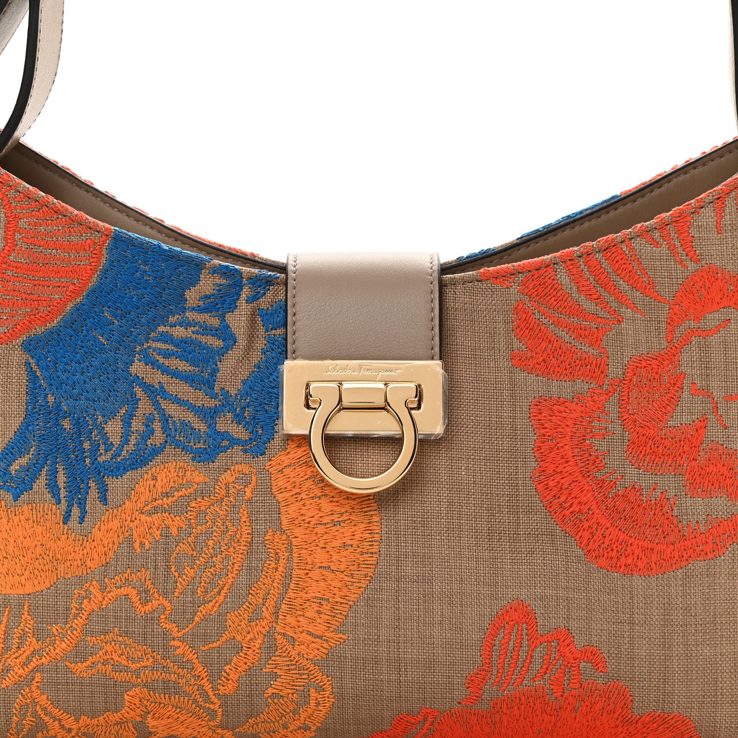 Salvatore Ferragamo Raffia Embroidered Woven Trifolio Shoulder Bag Multicolor 8 of 11