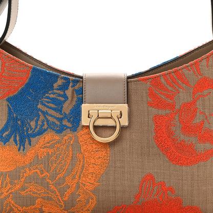 Salvatore Ferragamo Raffia Embroidered Woven Trifolio Shoulder Bag Multicolor 8 of 11