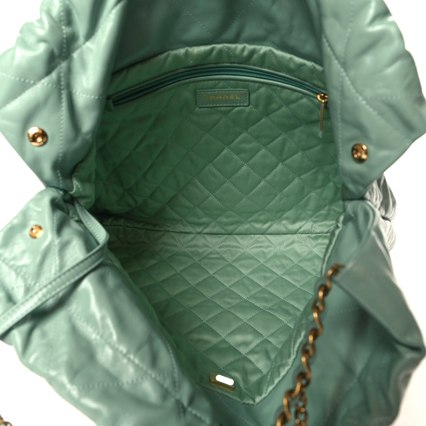 Shiny Calfskin Quilted Chanel 22 Light Green