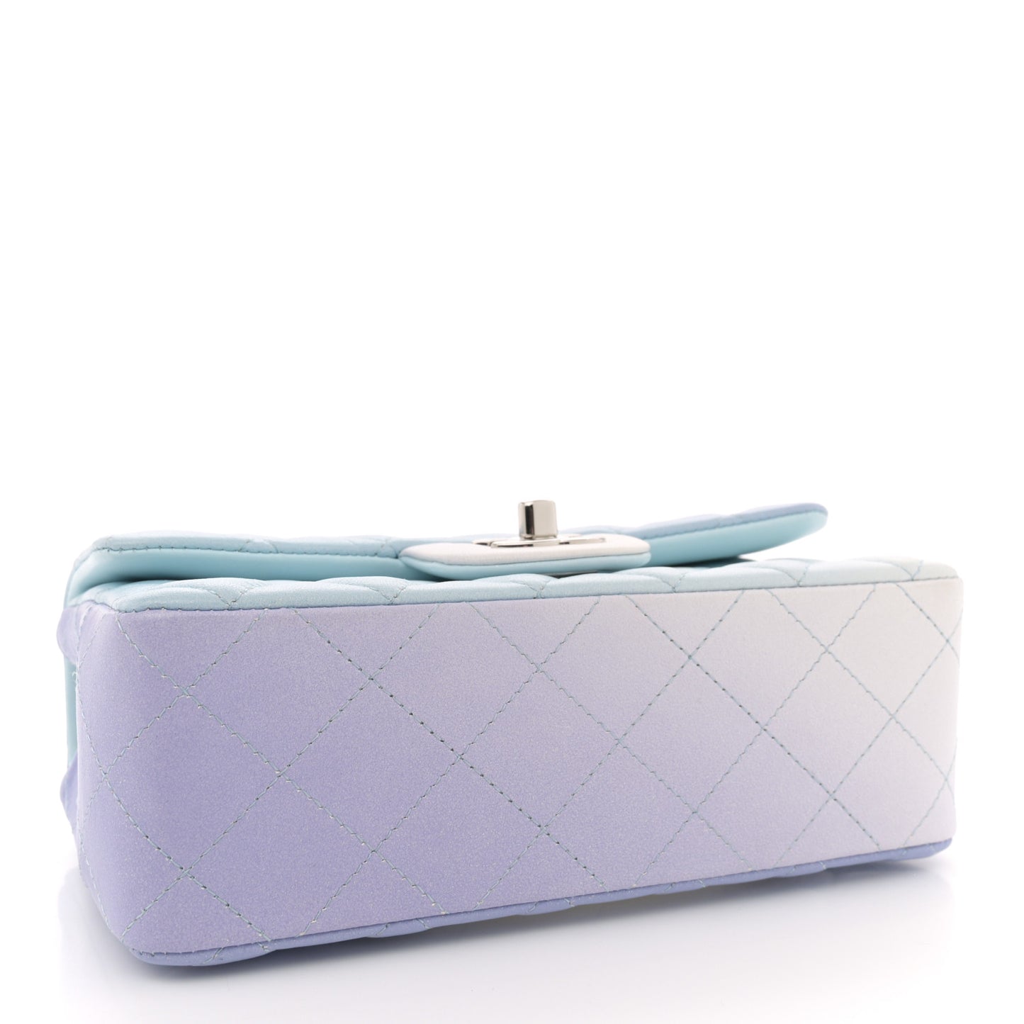 Perforated Lambskin Quilted Mini Rectangular Flap Light Blue Light Purple White