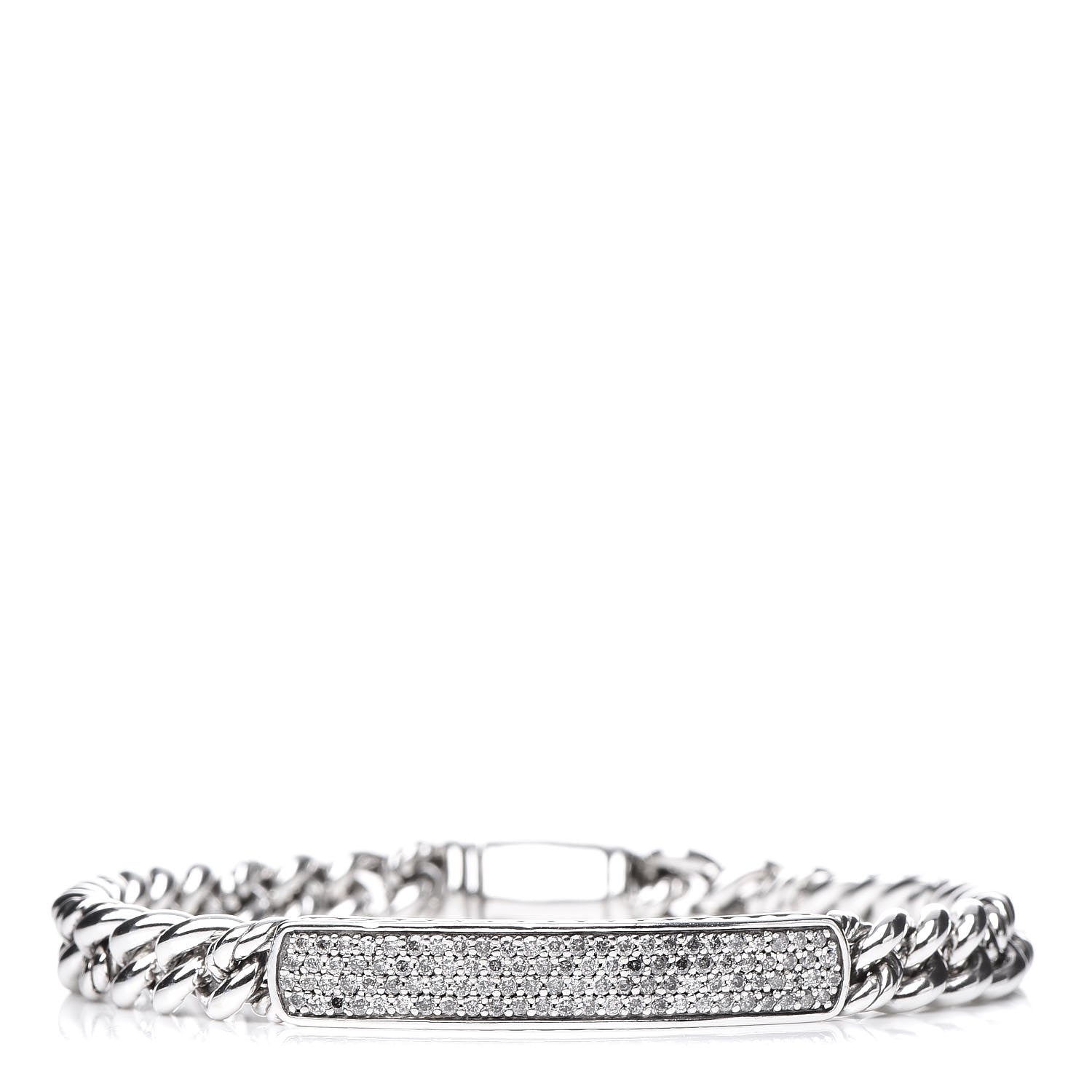 David Yurman Sterling Silver Pave Diamond 6mm Petite ID Bracelet 1 of 4