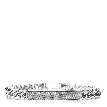 David Yurman Sterling Silver Pave Diamond 6mm Petite ID Bracelet 1 of 4