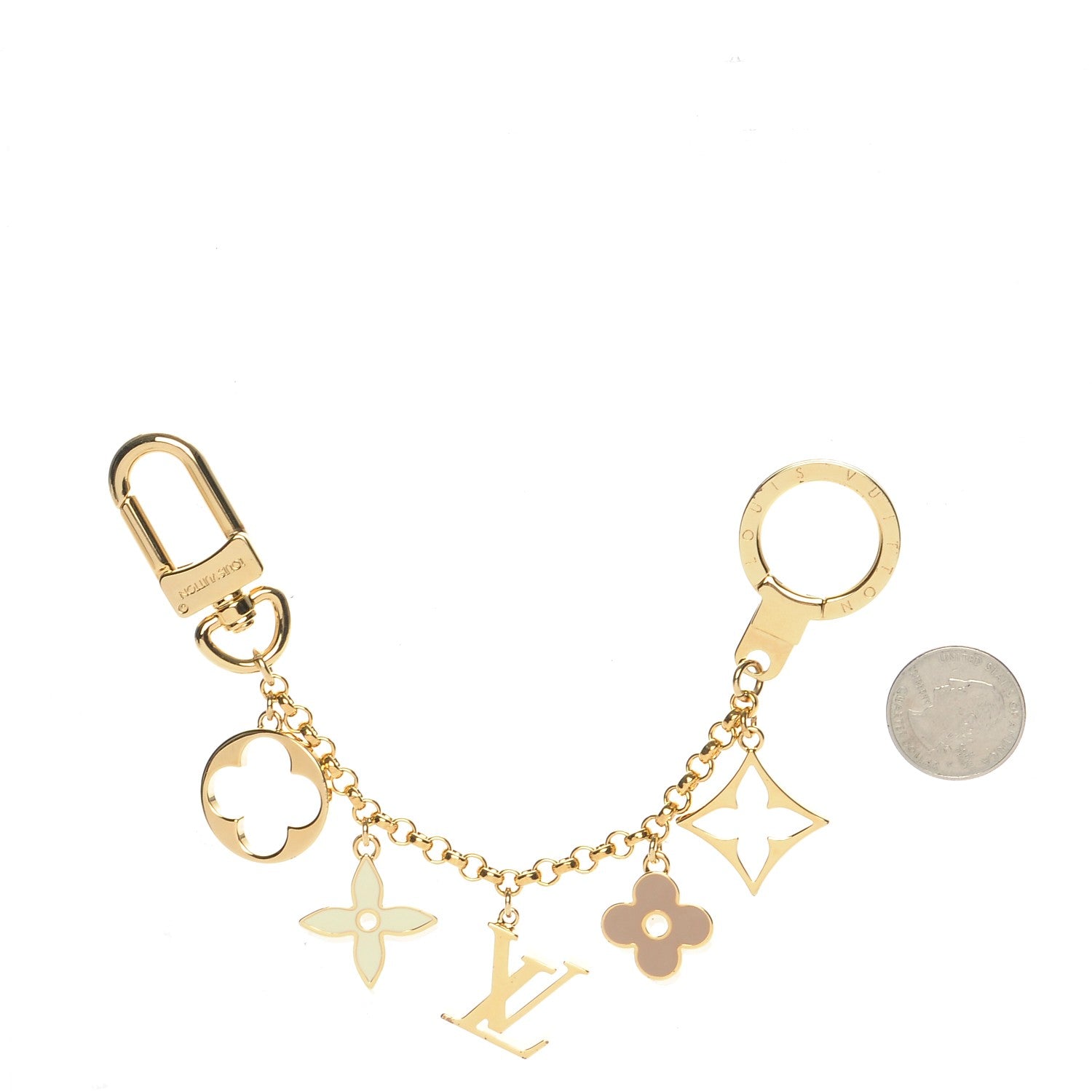 Louis Vuitton Brass Enamel Fleur De Monogram Bag Charm Chain Gold 2 of 4