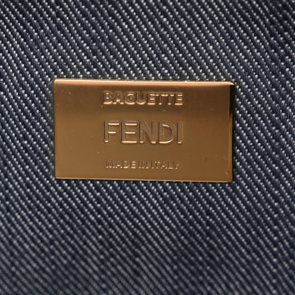 Fendi Denim Vitello Fringe FF Embroidered Baguette Myrtle Dark Nut 5 of 10