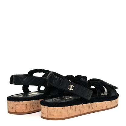 Chanel Cord Lambskin Quilted Logo Sandals 39 Black 4 of 8