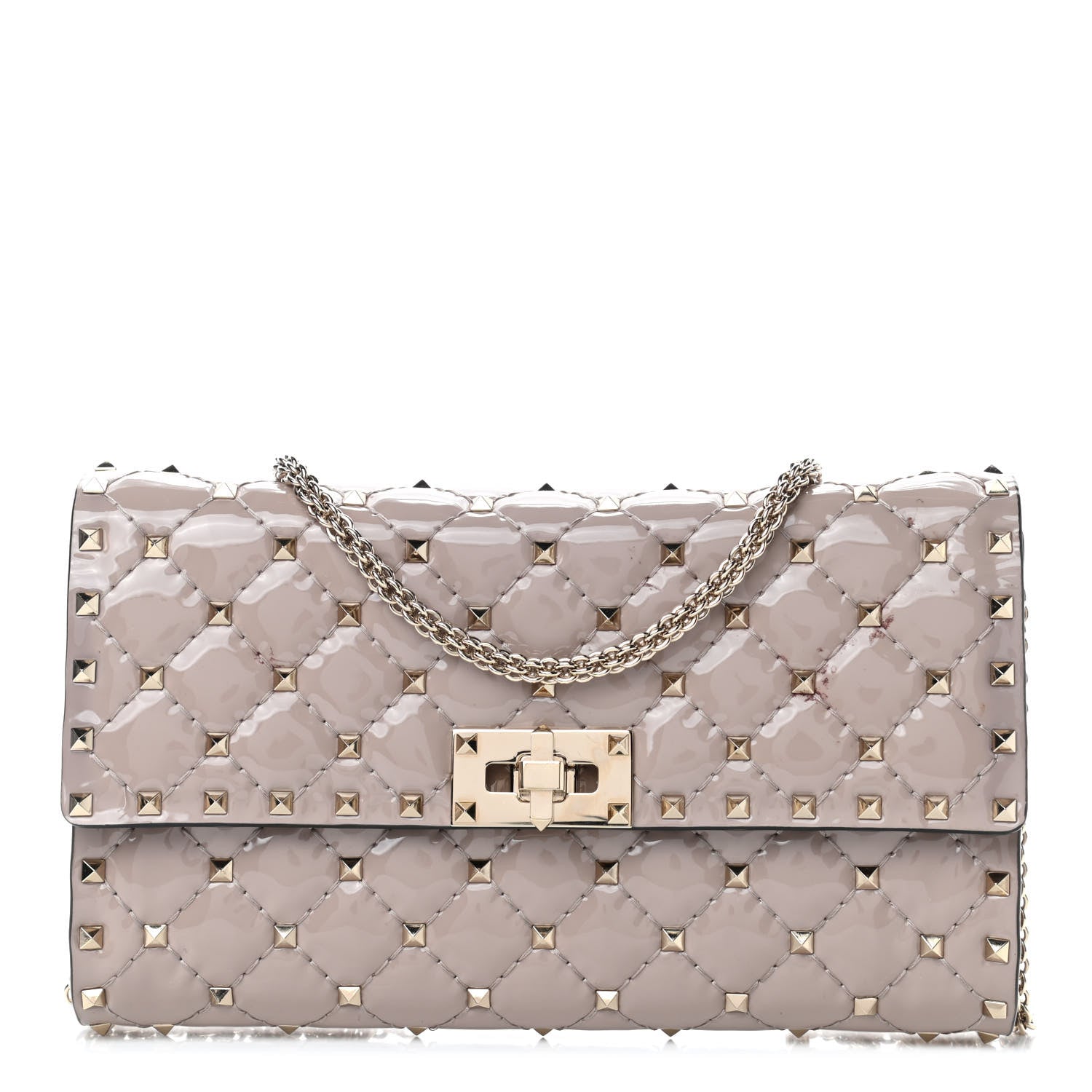 Valentino Garavani Patent Rockstud Spike Wallet on Chain Poudre 1 of 5