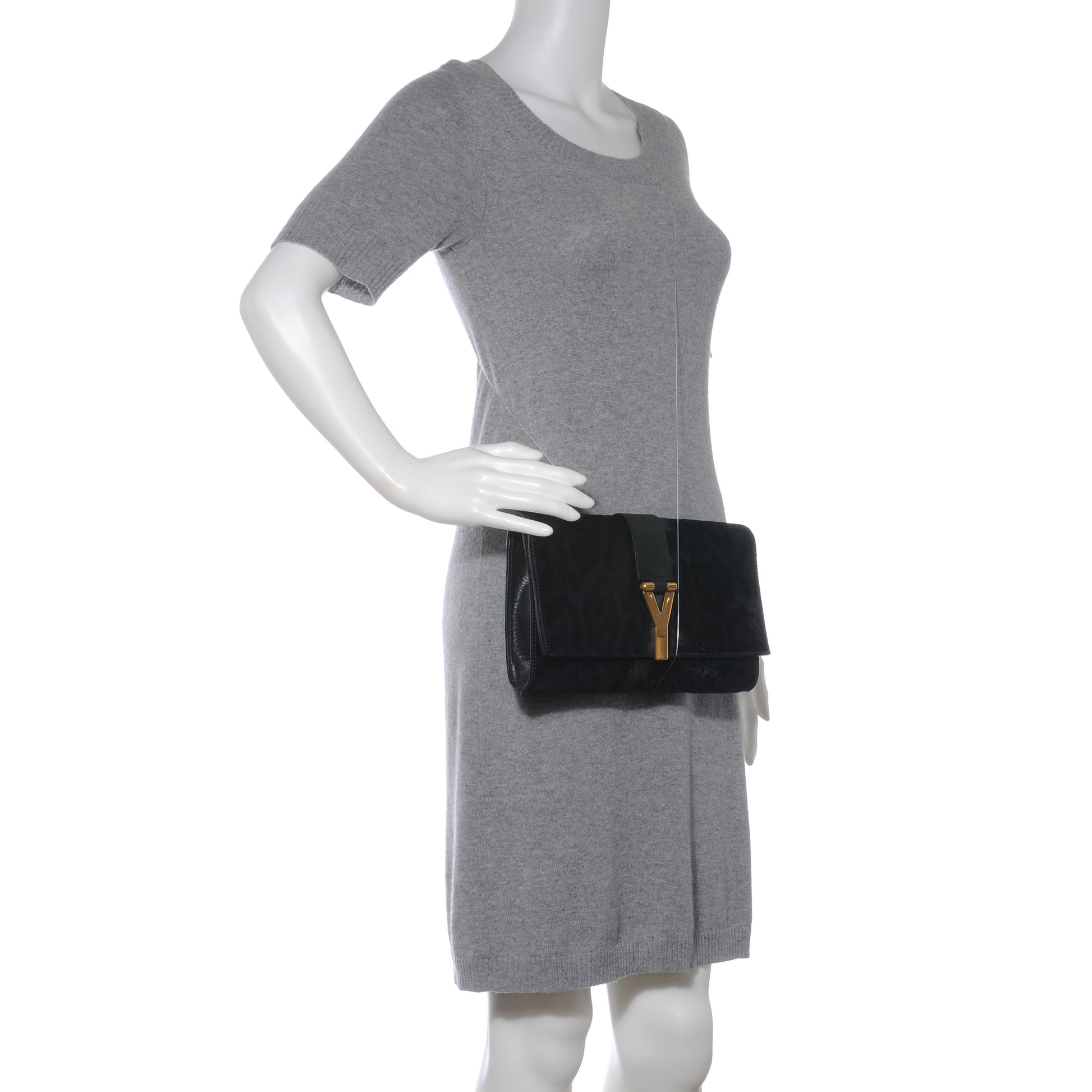 Saint Laurent Calf Hair and Leather ChYc Clutch Black 2 of 9