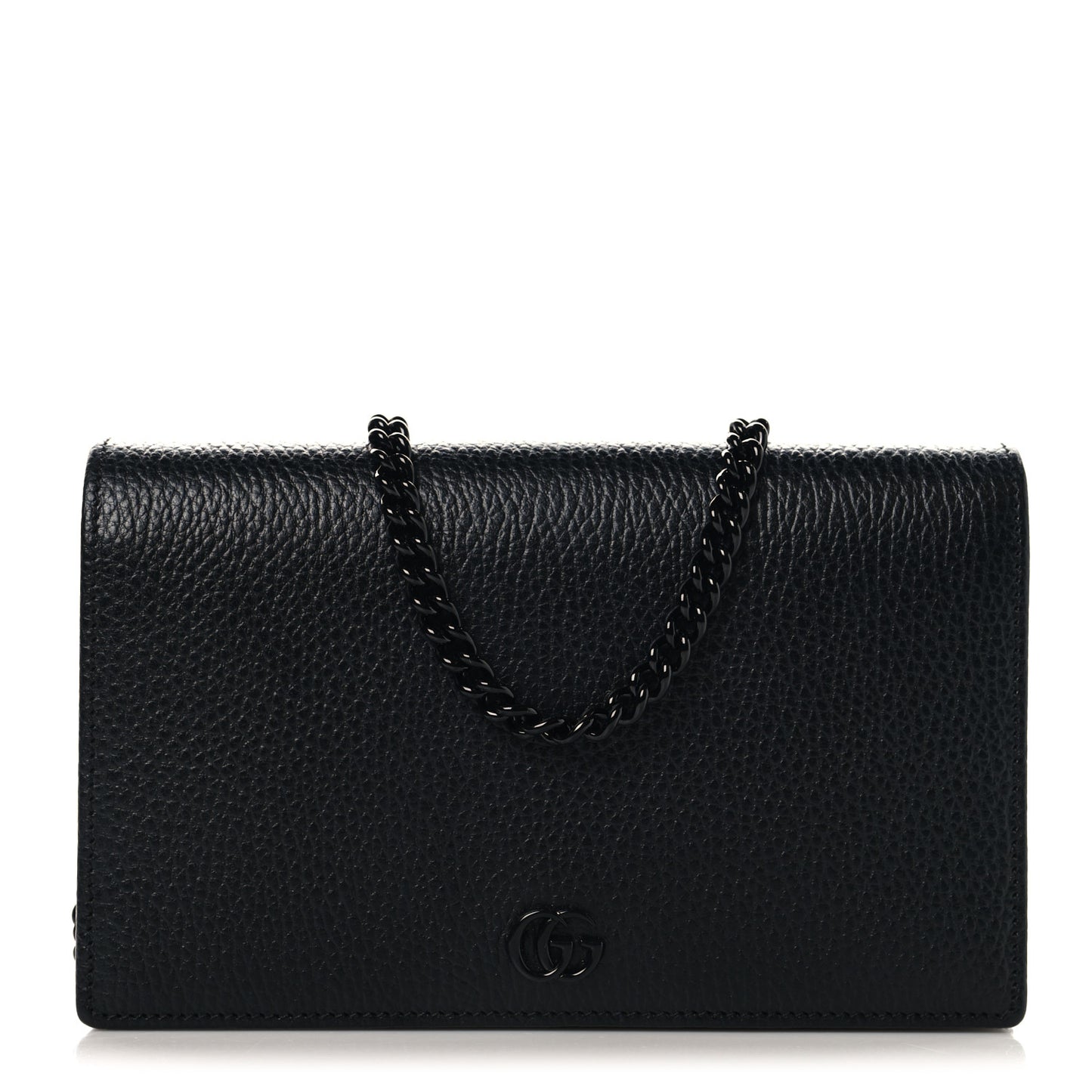 Dollar Calfskin Enamel Monochrome Mini GG Marmont Chain Wallet Black