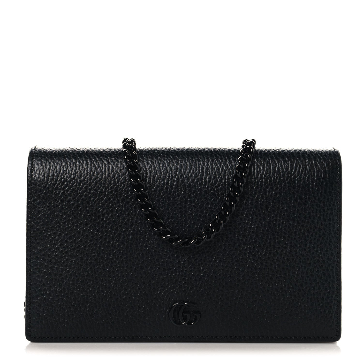 Gucci Dollar Calfskin Enamel Monochrome Mini GG Marmont Chain Wallet Black 1 of 9