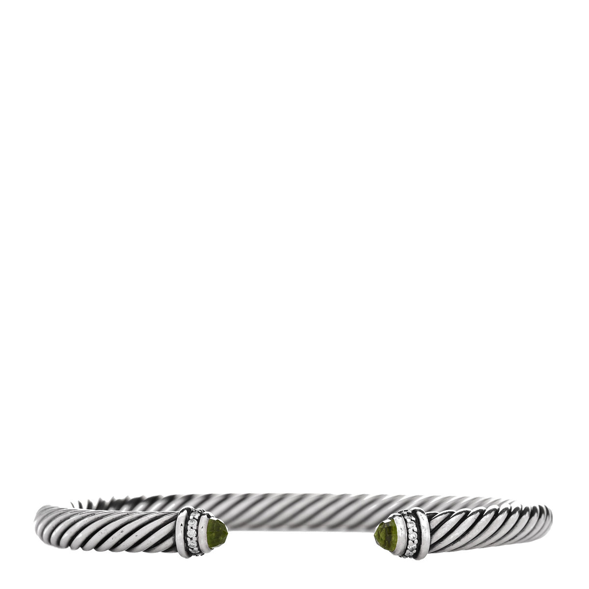 David Yurman Sterling Silver Diamond Peridot 5mm Cable Classics Bracelet 1 of 3