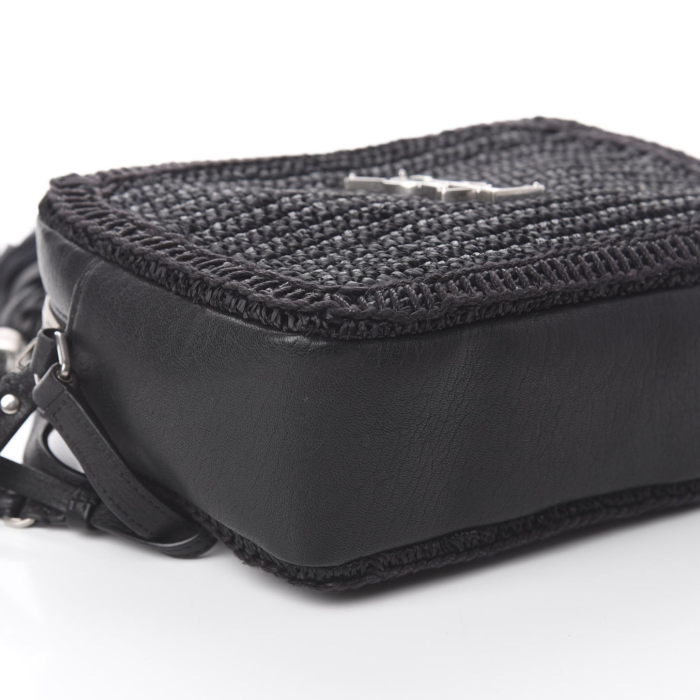 Raffia Calfskin Monogram Lou Camera Bag Black