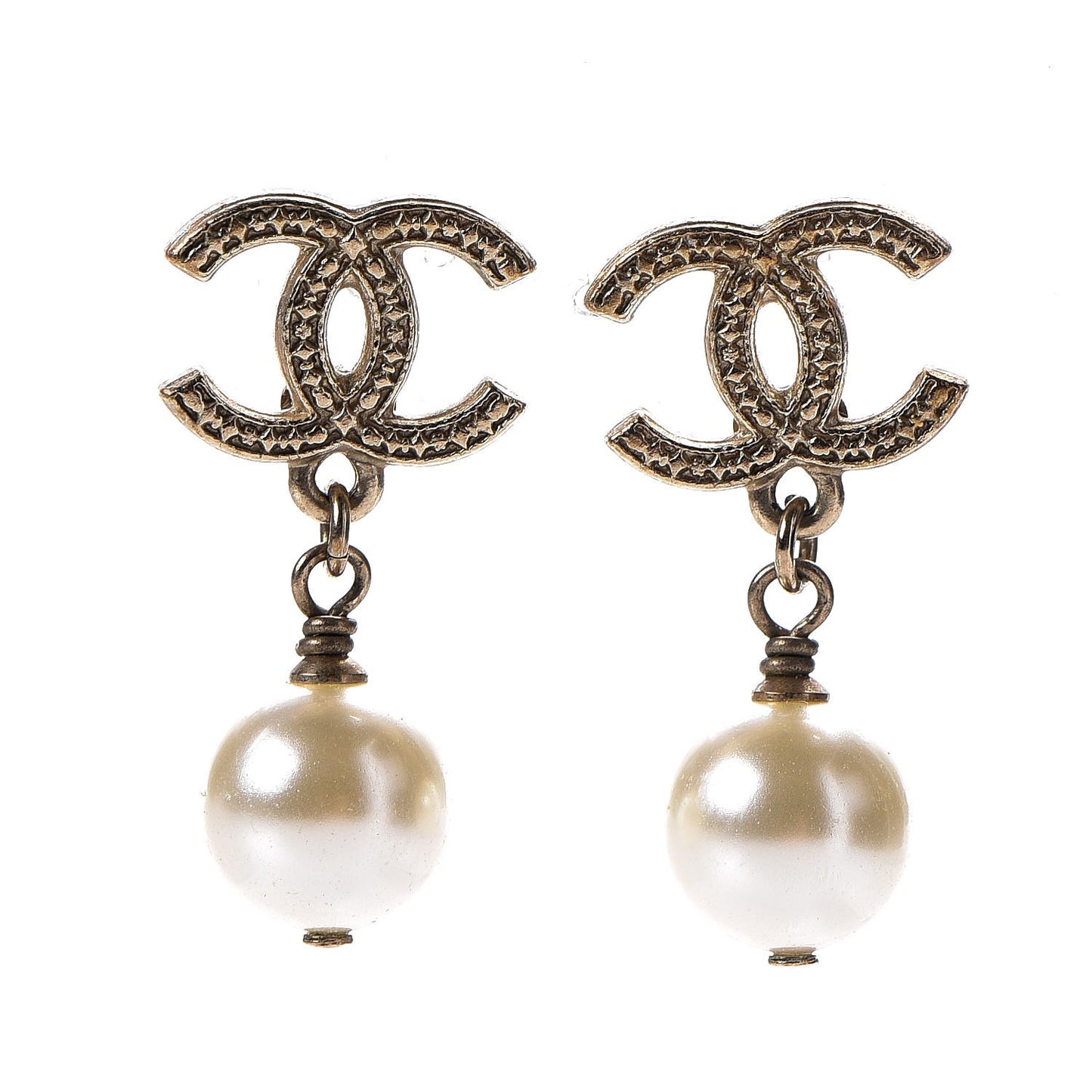 Pearl CC Drop Earrings Gold