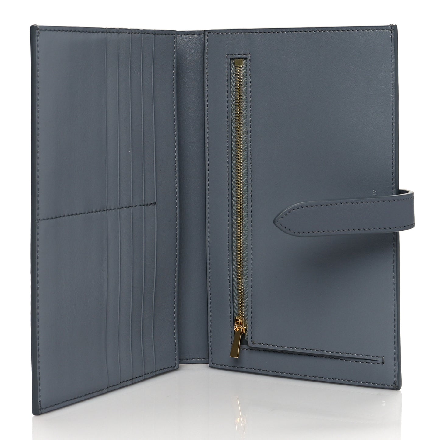 Grained Calfskin Large Multifunction Strap Wallet Medium Grey