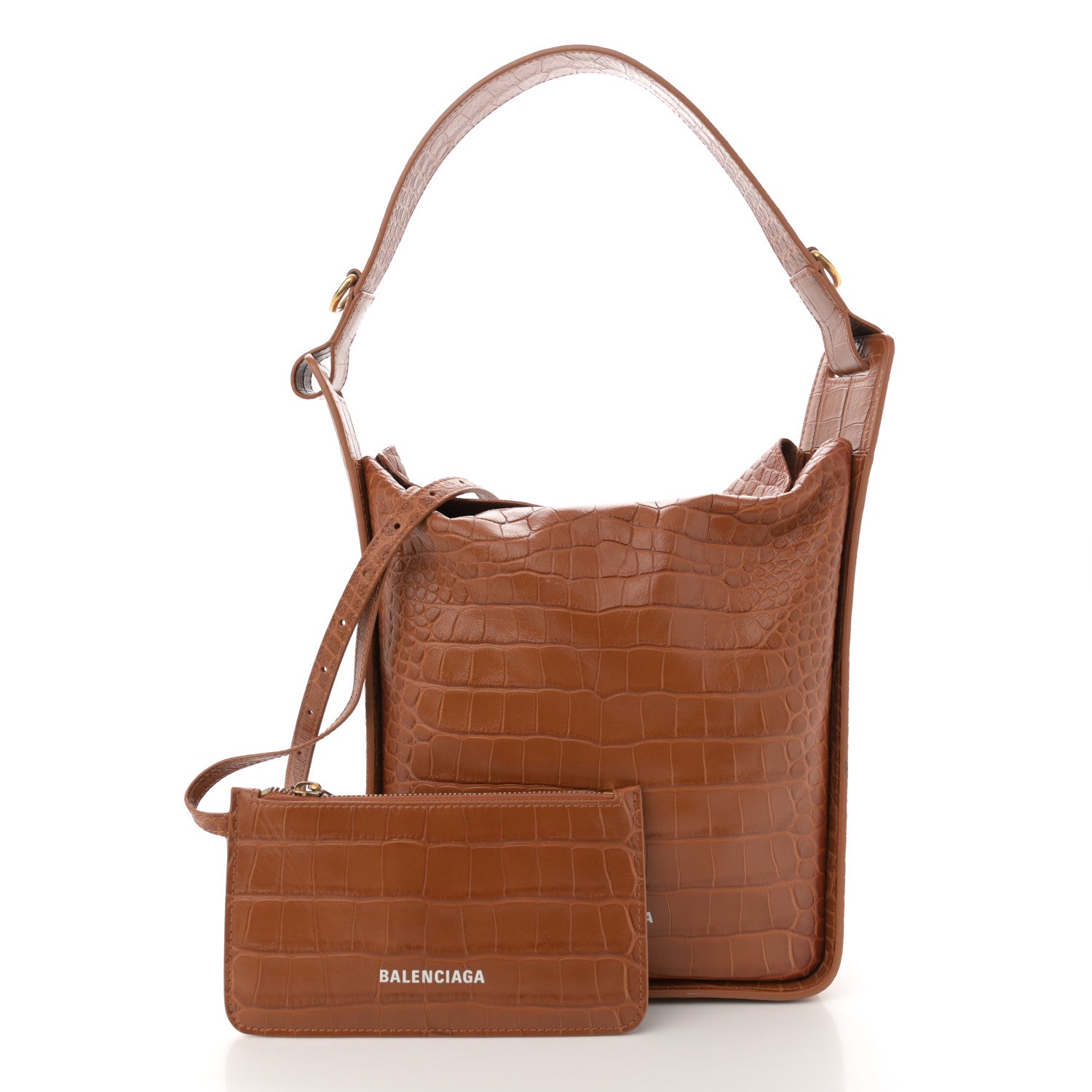Balenciaga Extra Supple Calfskin Crocodile Embossed Small Tool 2.0 North-South Tote Camel 3 of 15