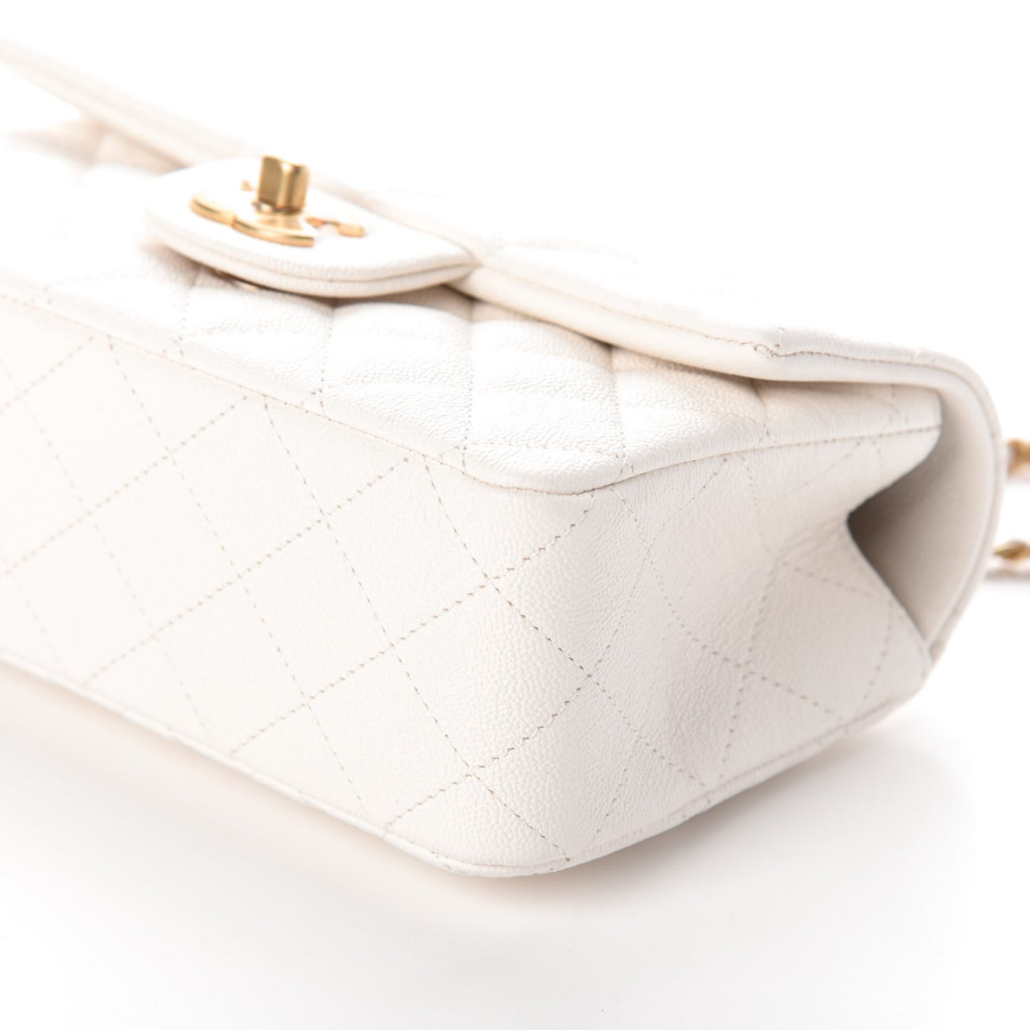 Caviar Quilted Mini Top Handle Rectangular Flap White