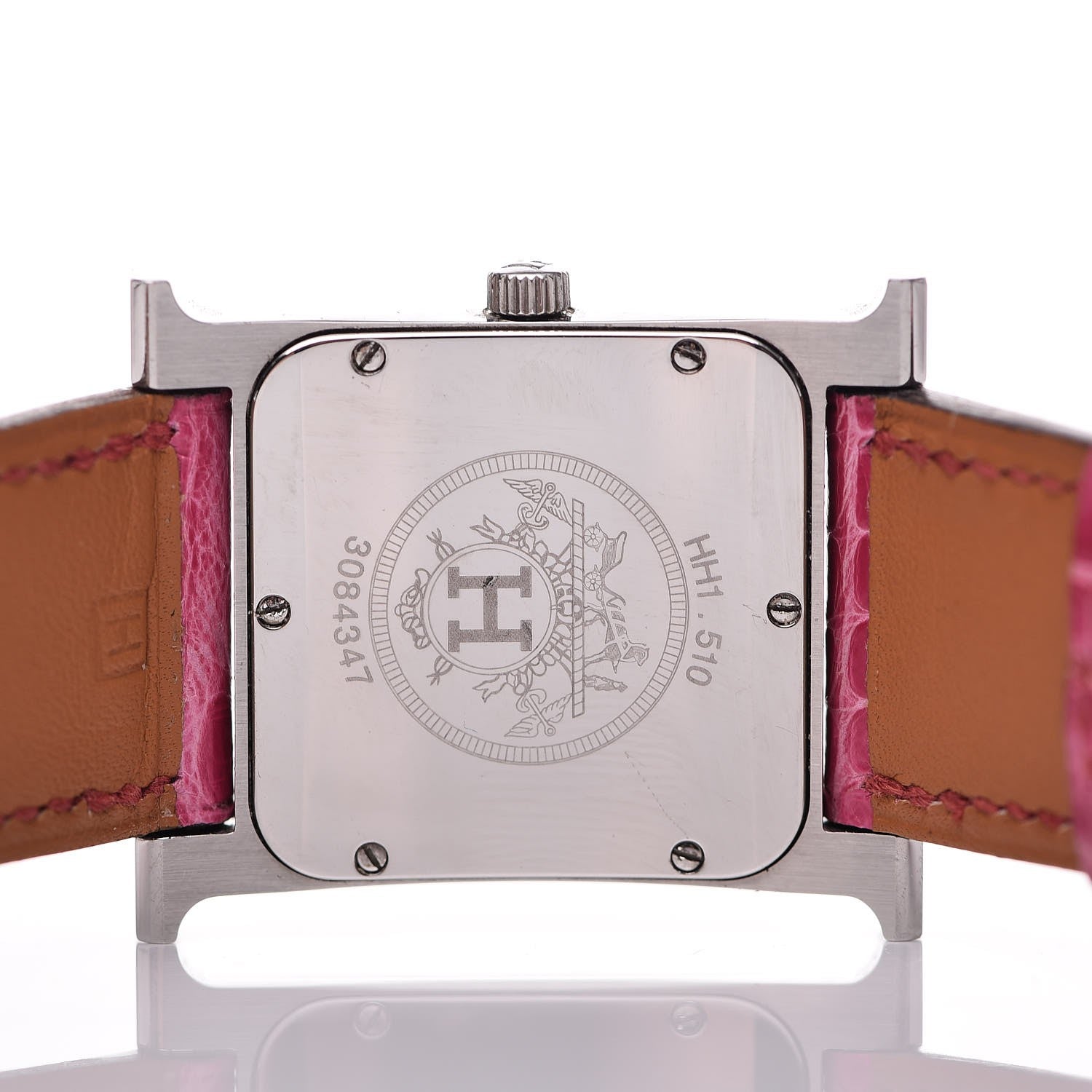 Hermes Stainless Steel Crocodile 26mm Heure H Hour Quartz Watch Framboise 6 of 10